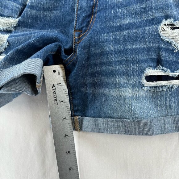 Aeropostale Shorts Womens 4 Medium Wash Destroyed Denim Low-Rise Slim Fit Blue - Picture 5 of 12